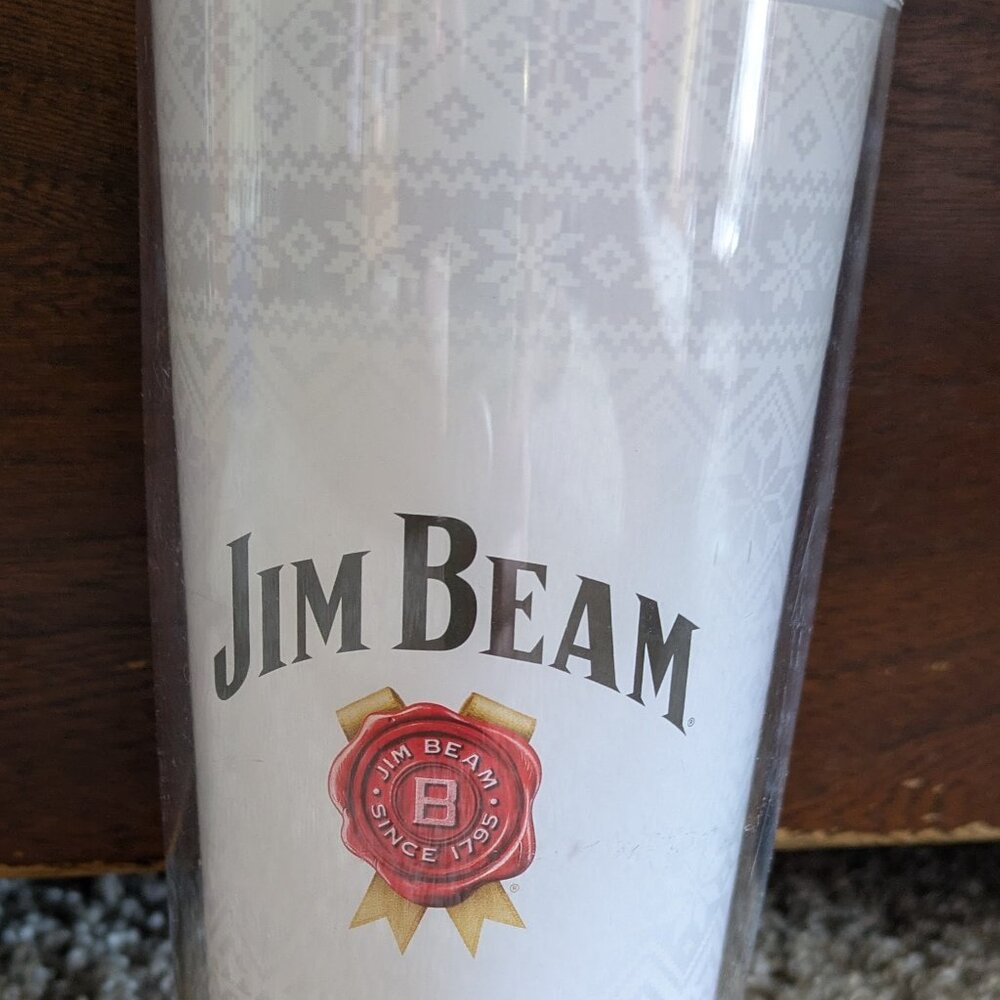 Jim Beam Winter Snowflake Fair Isle Travel Tumbler Slide Top with Minor Flaw